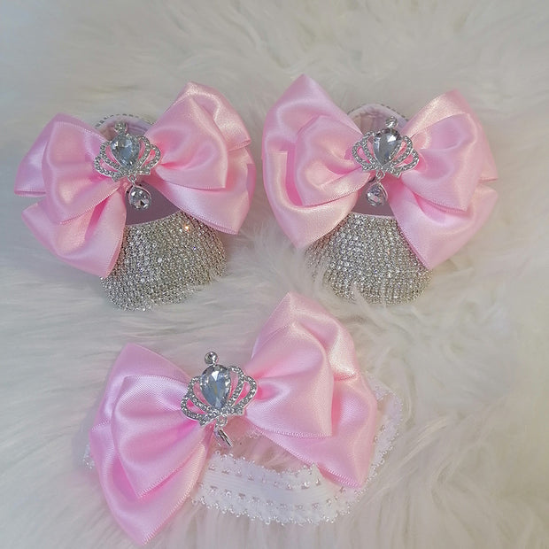 Handmade Bowknot Rhinestone Baby Girl Shoes Hair Band