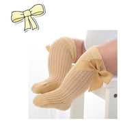 Baby Infants Kids Toddlers Girls Boys Knee High Socks Tights Leg Warmer Ribbon Bow Solid Cotton Stretch Cute Lovely