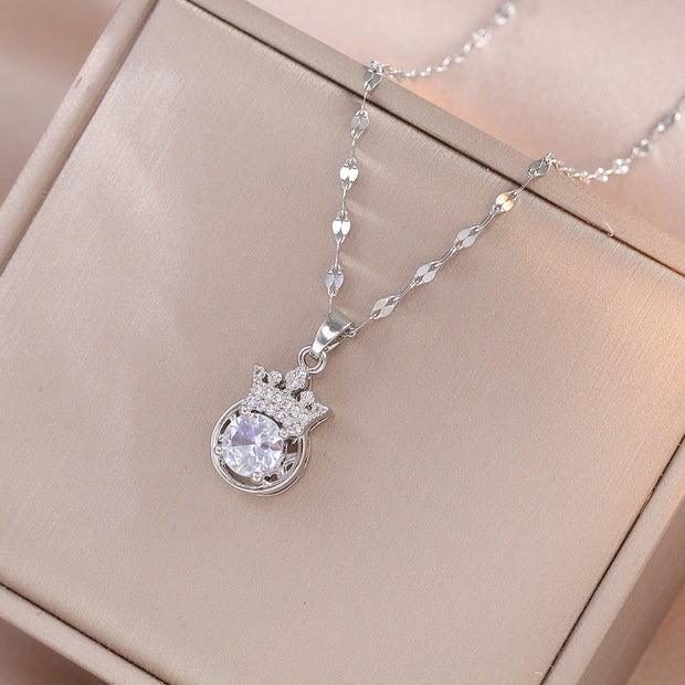 Japanese And Korean Style Zircon Niche Design Fashion Accessories Crown Necklace