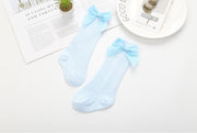 Baby Infants Kids Toddlers Girls Boys Knee High Socks Tights Leg Warmer Ribbon Bow Solid Cotton Stretch Cute Lovely