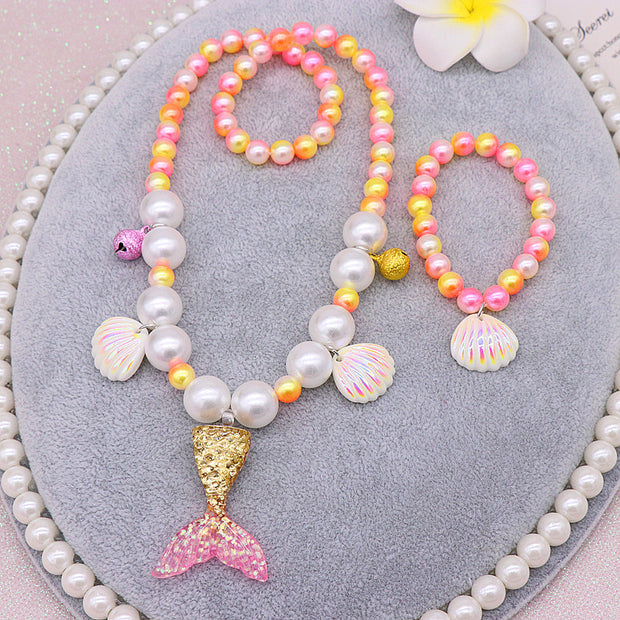 Children's Pearl Necklace Bracelet Set Mermaid Necklace Baby Girl Accessories