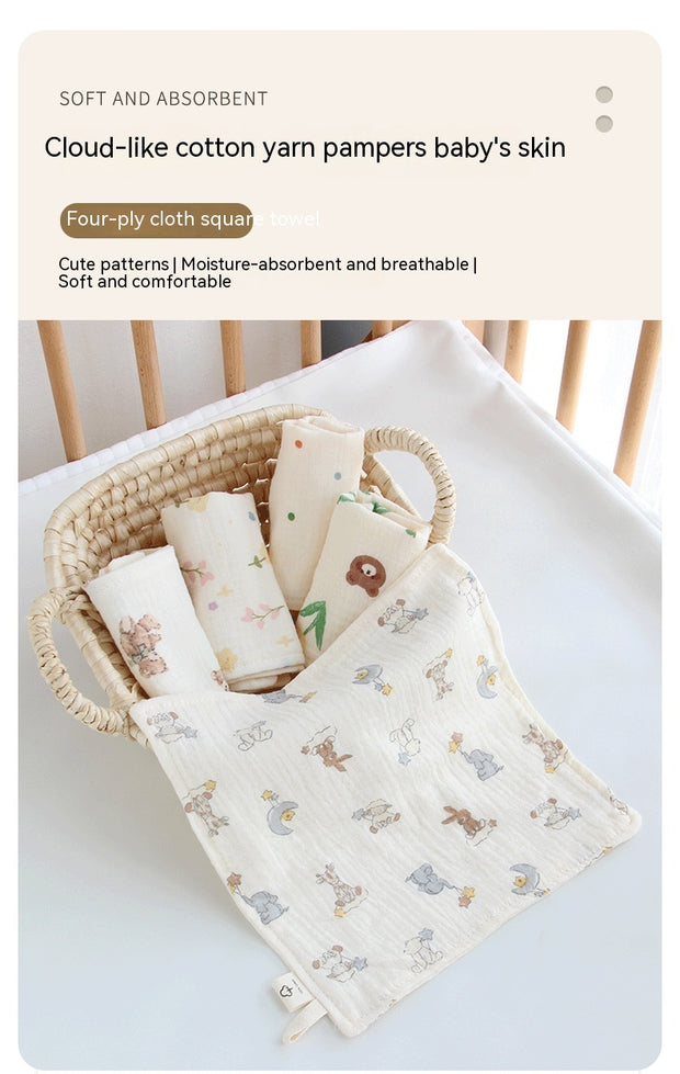 Four-layer Gauze Baby Saliva Towel Floral Newborn Baby Face Towel Handkerchief