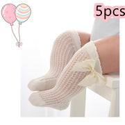 Baby Infants Kids Toddlers Girls Boys Knee High Socks Tights Leg Warmer Ribbon Bow Solid Cotton Stretch Cute Lovely