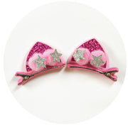 2pcs Set Cute Clips For Girls Glitter Rainbow Felt Fabric Flowers Hairpins Cat Ears Bunny Barrettes Kids Hair Accessories