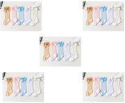 Baby Infants Kids Toddlers Girls Boys Knee High Socks Tights Leg Warmer Ribbon Bow Solid Cotton Stretch Cute Lovely