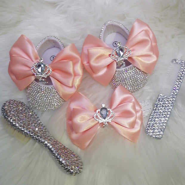 Handmade Bowknot Rhinestone Baby Girl Shoes Hair Band