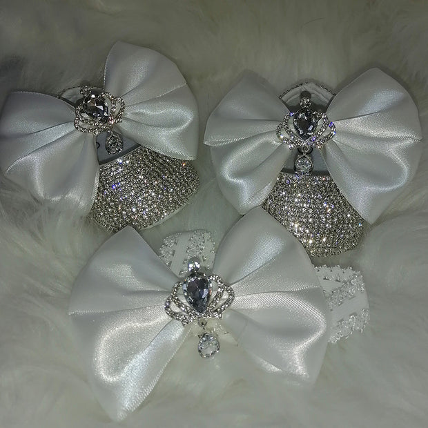 Handmade Bowknot Rhinestone Baby Girl Shoes Hair Band