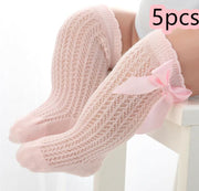 Baby Infants Kids Toddlers Girls Boys Knee High Socks Tights Leg Warmer Ribbon Bow Solid Cotton Stretch Cute Lovely