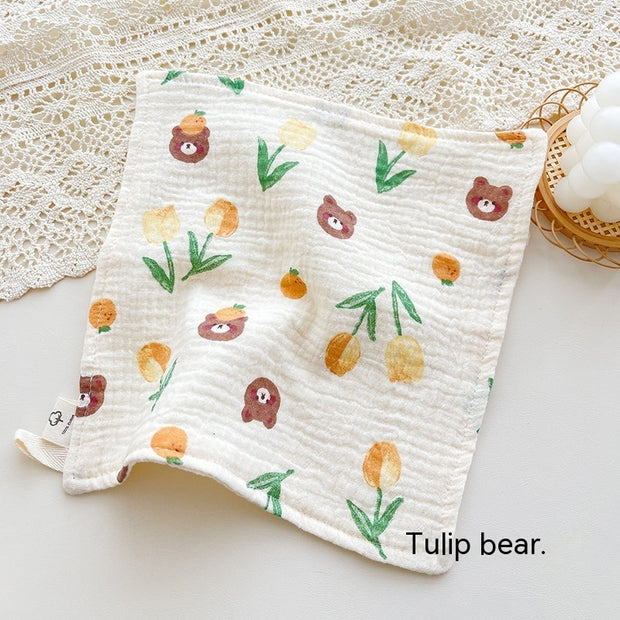 Four-layer Gauze Baby Saliva Towel Floral Newborn Baby Face Towel Handkerchief