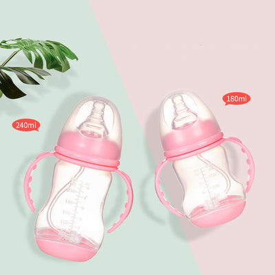 Wide Caliber PP Baby Bottle Anti-colic With Handle Straw Baby Feeding Bottle 180 240ML Optional Bulk